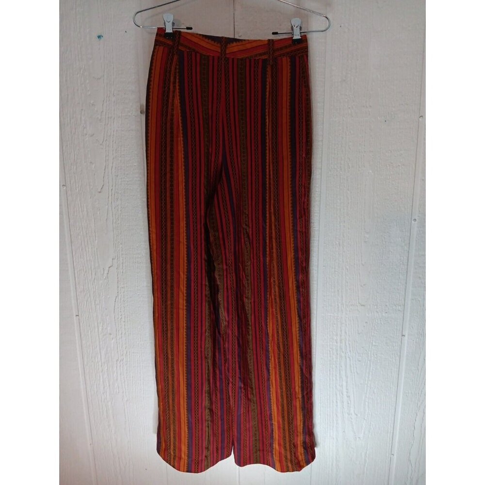 Vtg Linda Allard Ellen Tracy Women Sz 2 100% Silk Pants Boho Stripe Zip Wide Leg - Picture 4 of 7